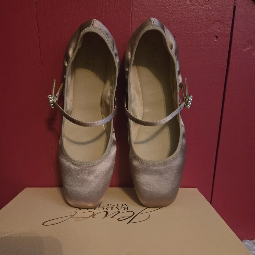 Badgley Mischka Pink and Brown Flats with Mary Jane Style - Picture 2 of 4